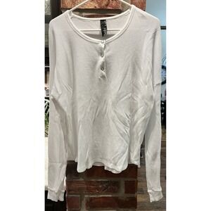 bobi White Drop Shoulder Long Sleeve Waffle Thermal Knit Henley Tee Size M